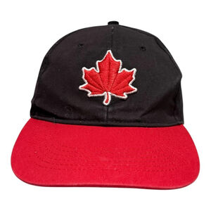 Canada Hat Cap Strap Back One Size Black Red Maple Leaf Embroidered Mens